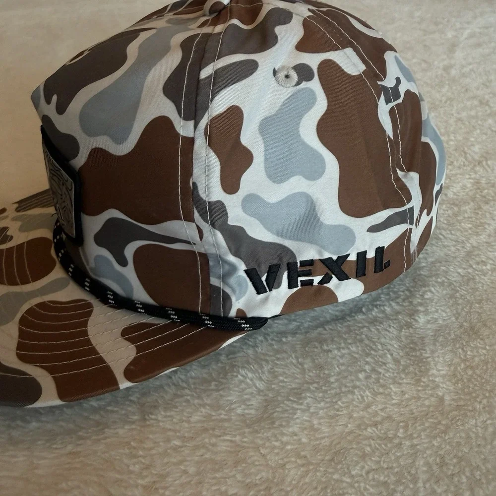 Rare Vexil Camo Hat Snap Back Cap OSFA Visor Cord Patch Stitching Panel EUC